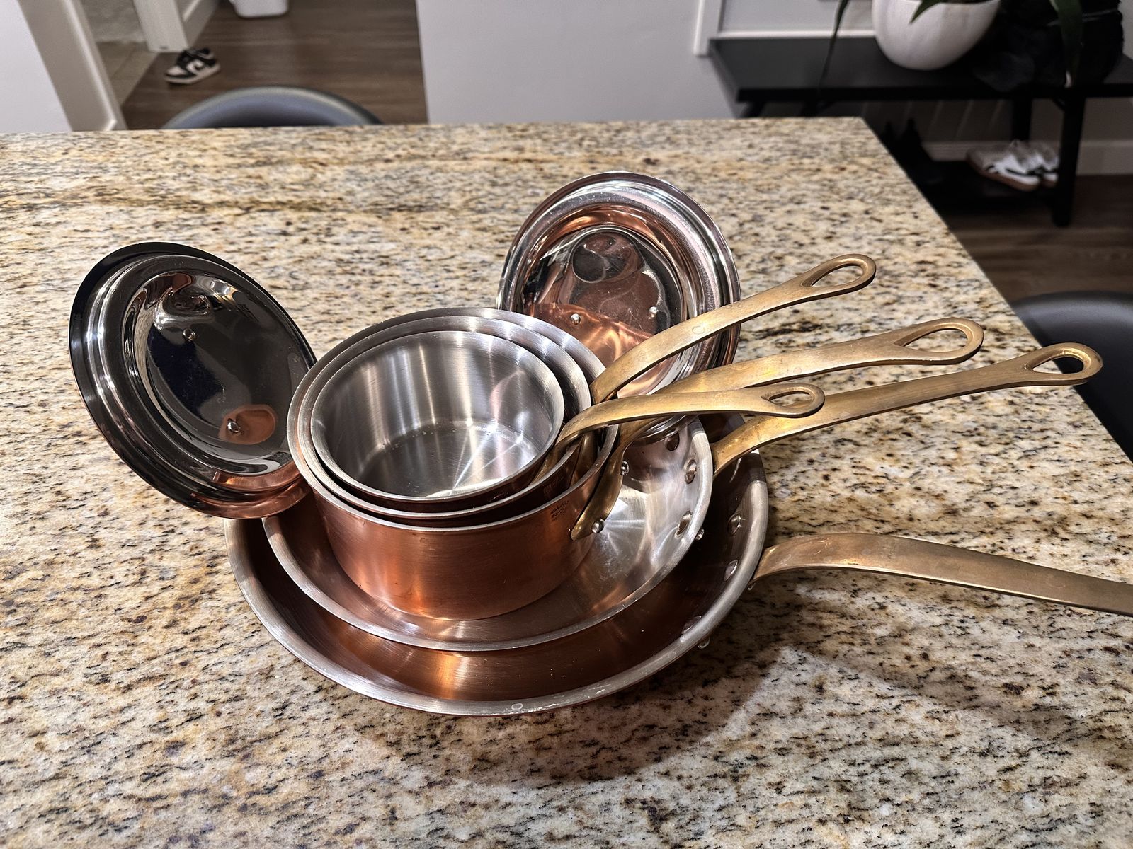 William Sonoma 5 set copper cookware