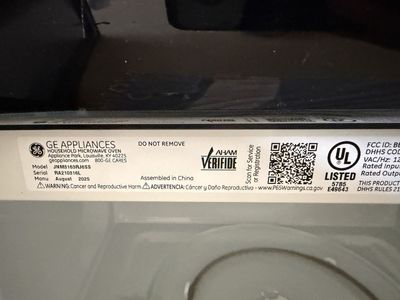 GE Appliances JNM3163RJ3SS Over-the-Range Microwave Oven, Stainless Steel, Manufactured August 2025