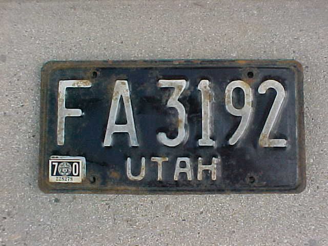 1968-1972 single utah license plate