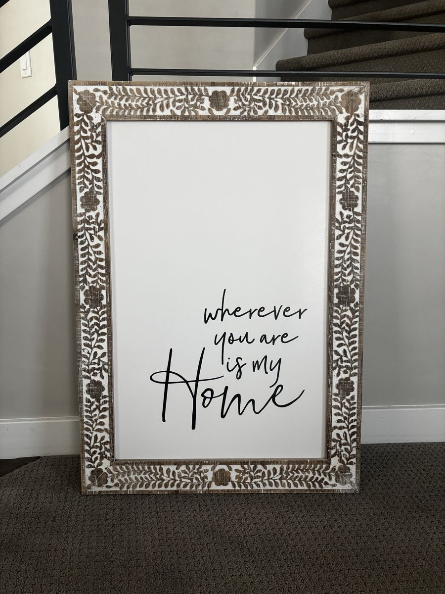 Wherever You Are Is My Home Wall Art Sign 34"x24" Distressed Wood Frame Decor
