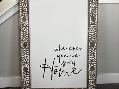 Wherever You Are Is My Home Wall Art Sign 34"x24" Distressed Wood Frame Decor