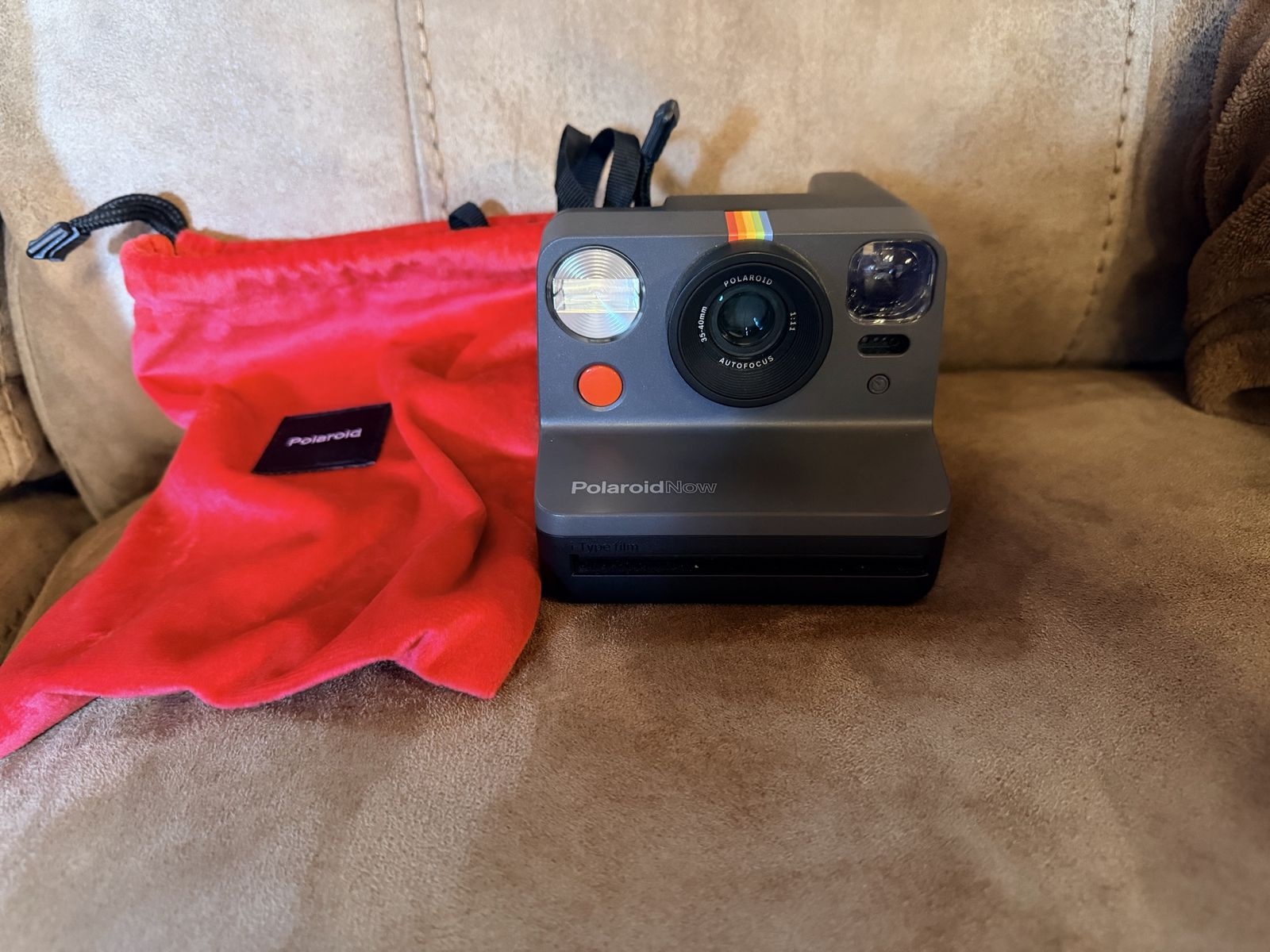 Polaroid Now Instant Film Camera - Black Charcoal with Red Pouch and Strap