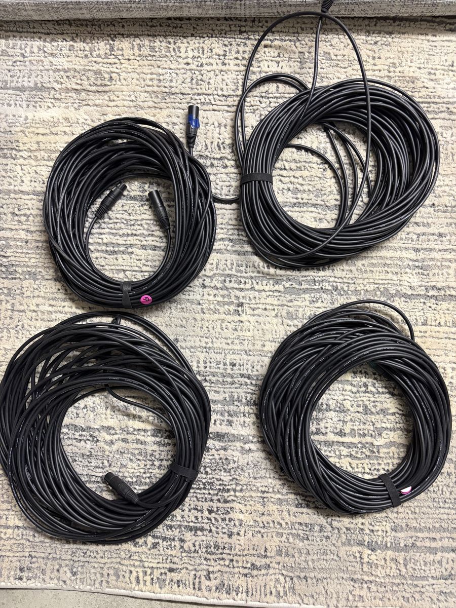 Canare L-4E6S 100ft XLR Microphone Cables (4-Pack) Made in Japan - Pro Audio Interconnects. Male to Female 3-pin. Black/gold.
