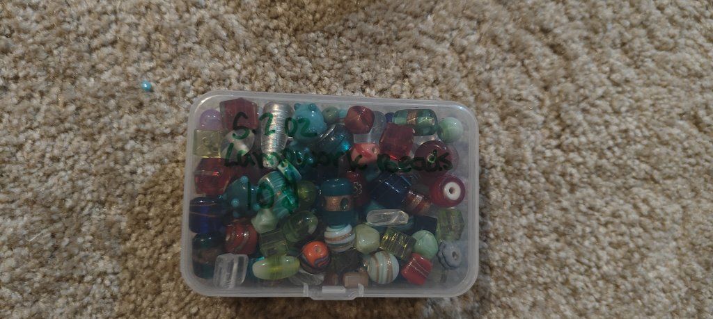 Assorted Lampwork Glass Beads in Storage Box Craft Supplies