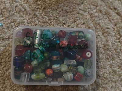 Assorted Lampwork Glass Beads in Storage Box Craft Supplies