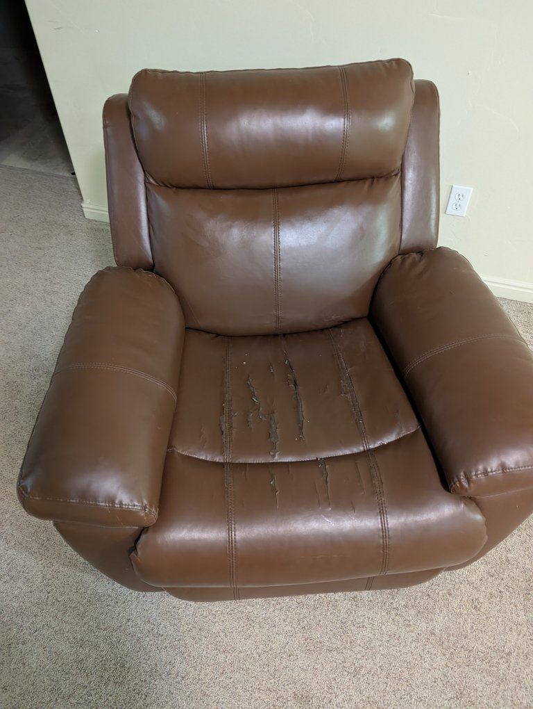 Brown Faux Leather Power Recliner - Reclining Chair with USB Port, Fair Condition