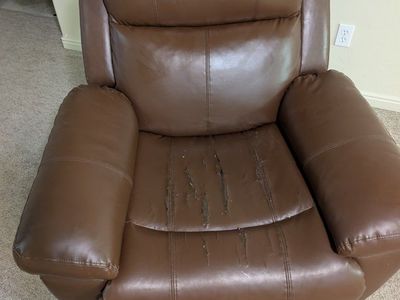 Brown Faux Leather Power Recliner - Reclining Chair with USB Port, Fair Condition