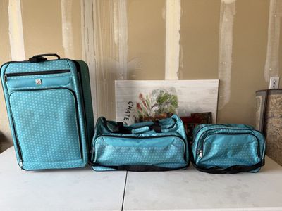 Teal Polka Dot Rolling Luggage Set with Duffel and Toiletry Bag - perfect for dance company traveling
