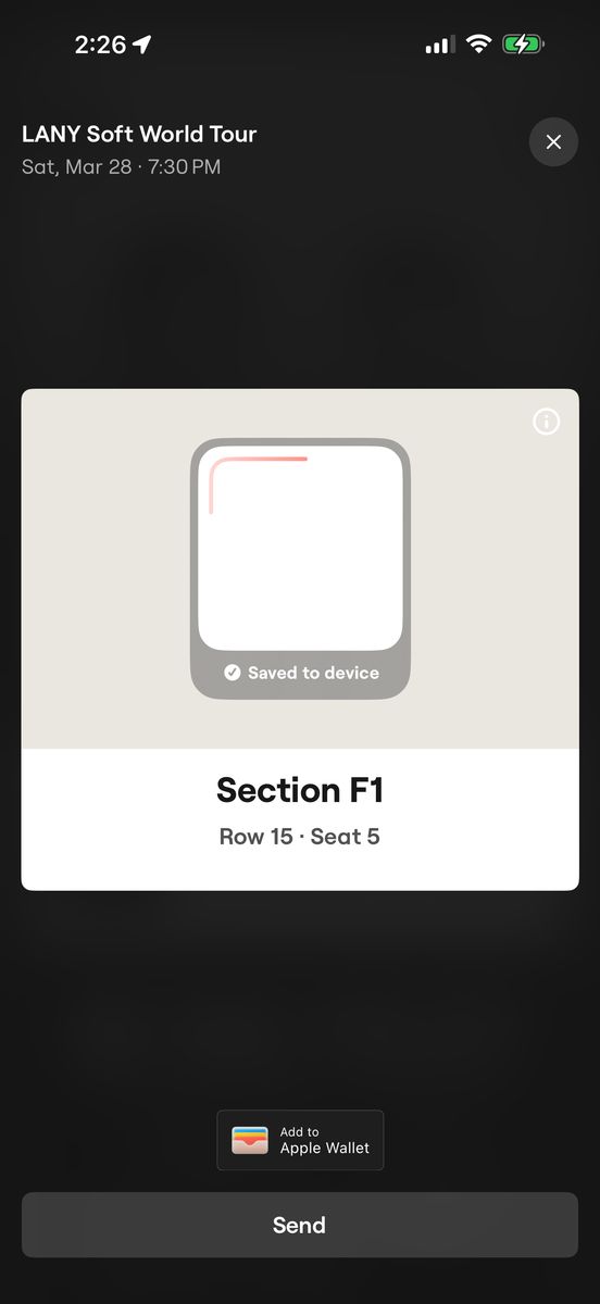 Lany F1 ROW 15 Seat 5 Sat Night!