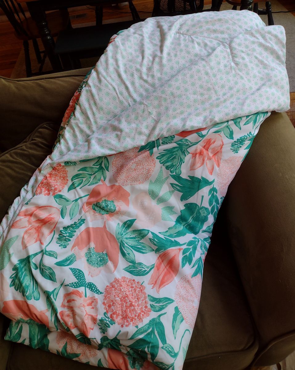 Coral and Emerald Green Painterly Floral Reversable Comforter Set