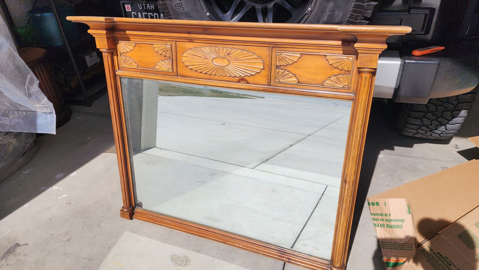 Antique carved wooden mirror late 19th century