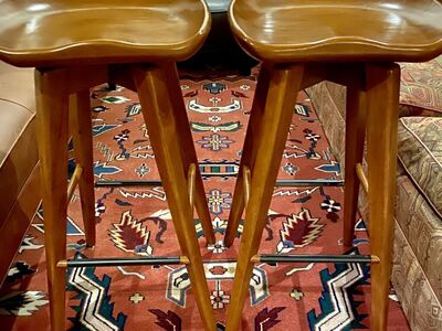 Two 30-inch Wooden Swivel Stools