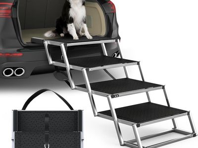 NEW 4 Step Extra Wide Dog Stairs for Large Dogs, Foldable Dog Ramp for Car with Non-Slip Surface