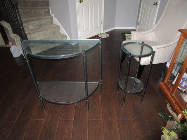 Glass Tables (1 end and one half round)