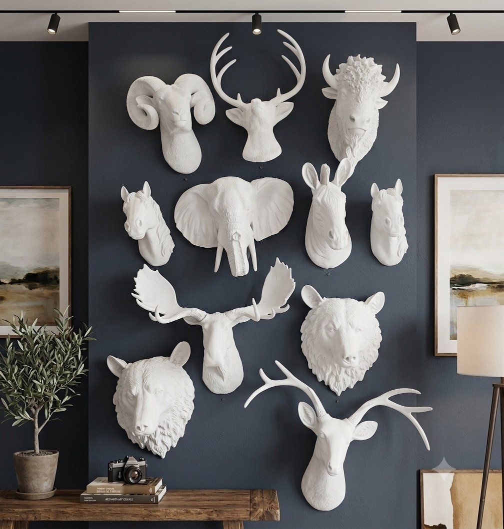 10 White Wall Animal Busts