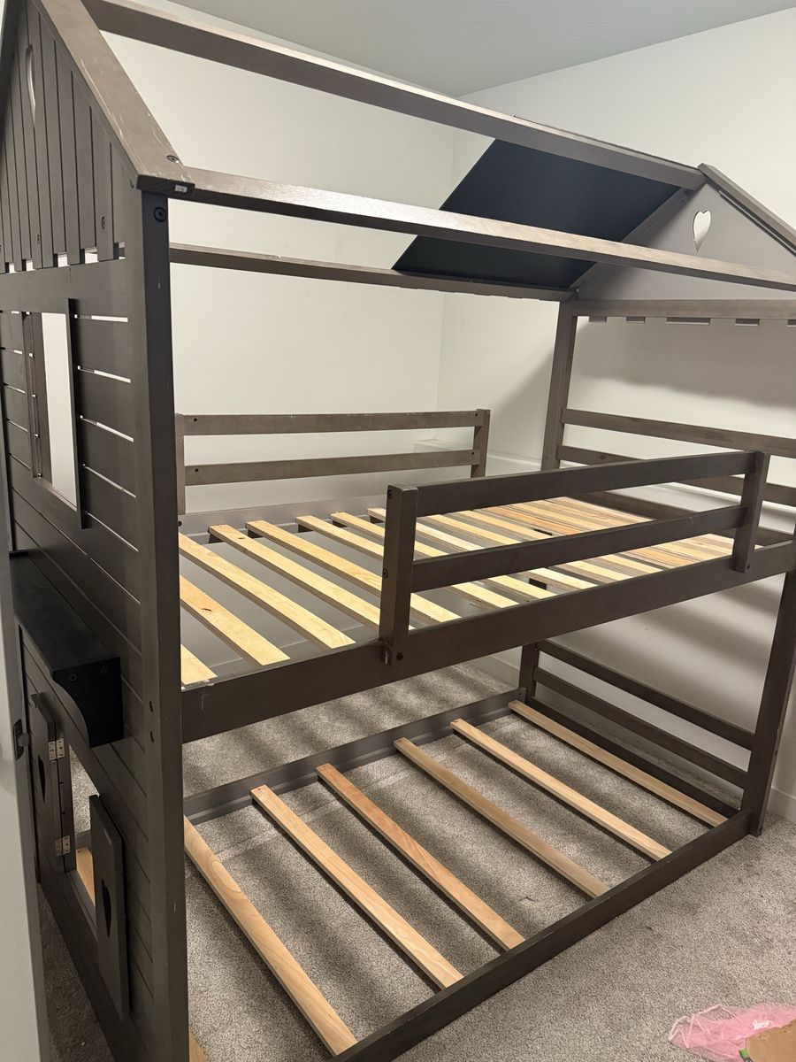Bunk Bed with Roof Frame and Slats