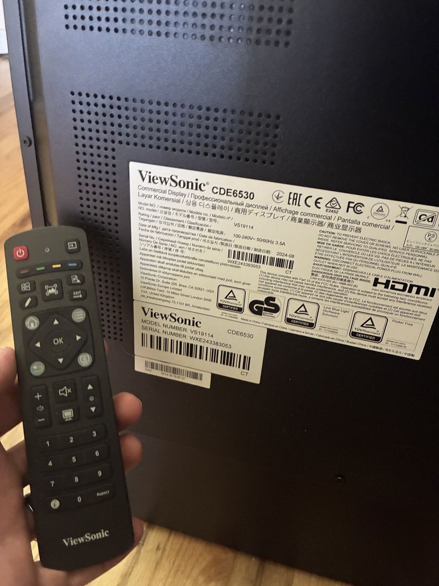ViewSonic 65” 4K Commercial Display + Wall Mount - 2024 Model (CDE6530)