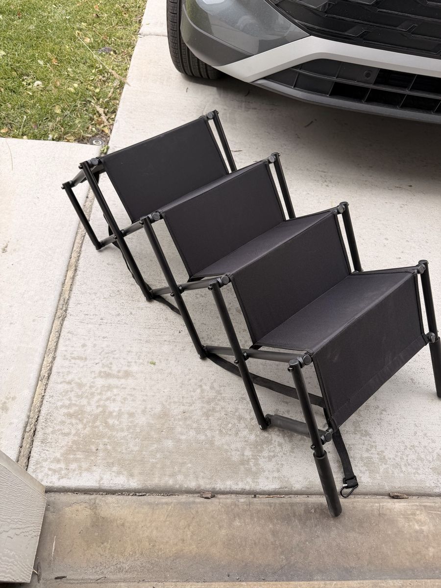 Folding Pet Stairs for Cars, Trucks, SUVs - Portable 4-Step Black Dog/Cat Ramp