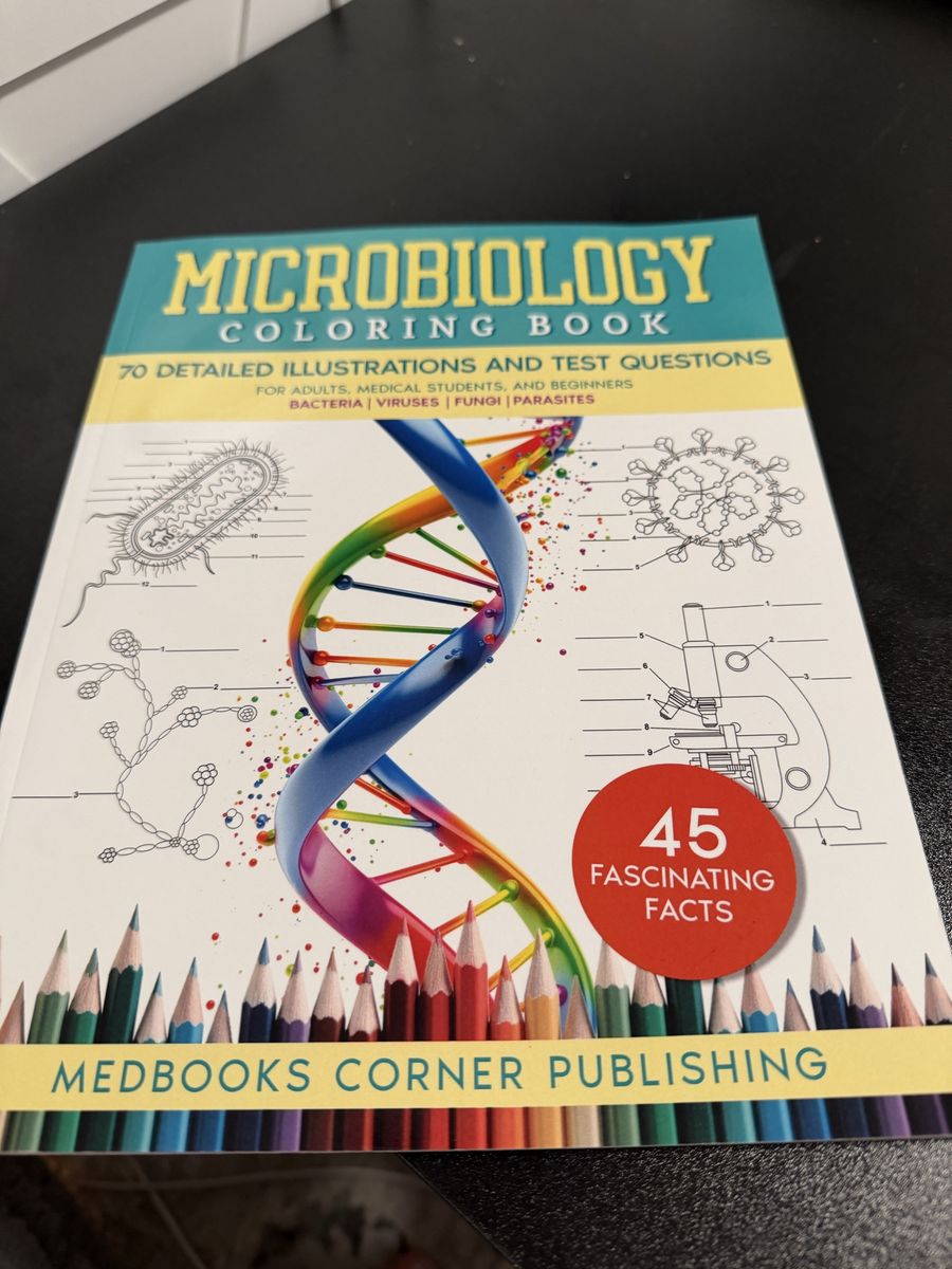 Microbiology Coloring Book by Medbooks Corner Publishing - 70 Illustrations & Test Questions
