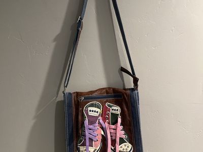 Denim & Faux Leather Crossbody Bag with Sneaker Appliqué
