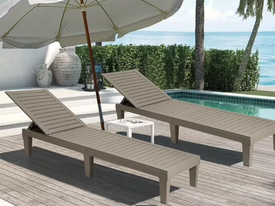 New set of 2 Chaise Lounge Chair Set, adjustable, waterproof, gray