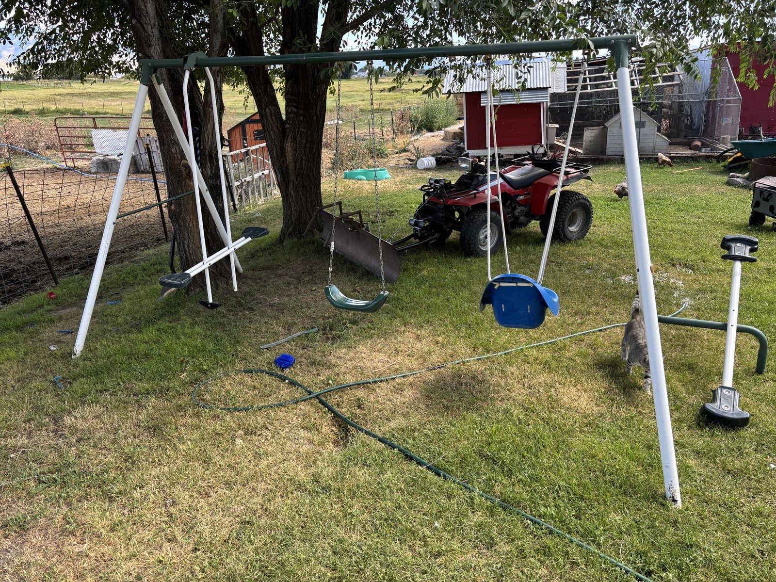Metal Outdoor Backyard Swingset with Toddler Seat and Glider