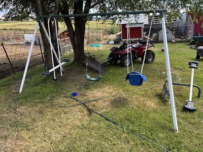 Metal Outdoor Backyard Swingset with Toddler Seat and Glider