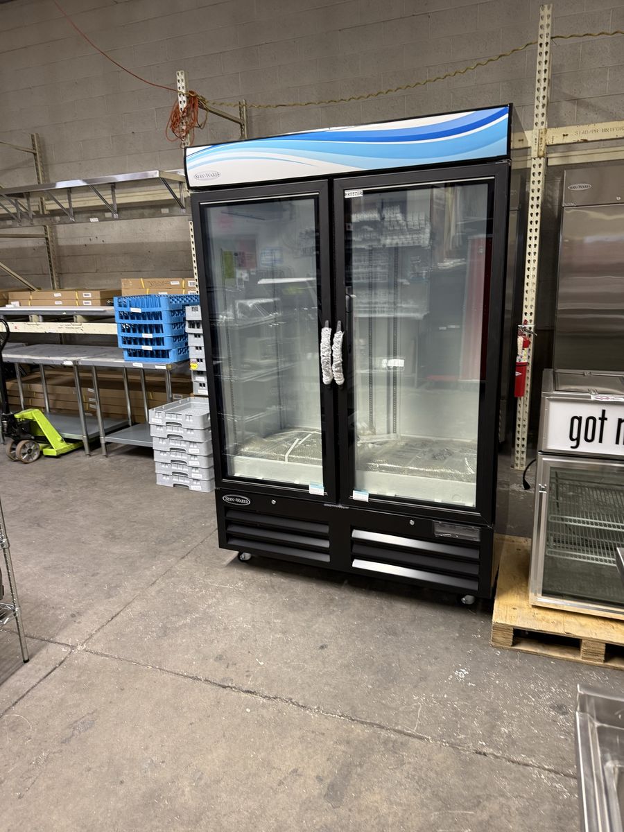 New Glass 2 door Freezer w/ Wheels 48 Cft 3 years part and labors .5 years compressor part  warranty