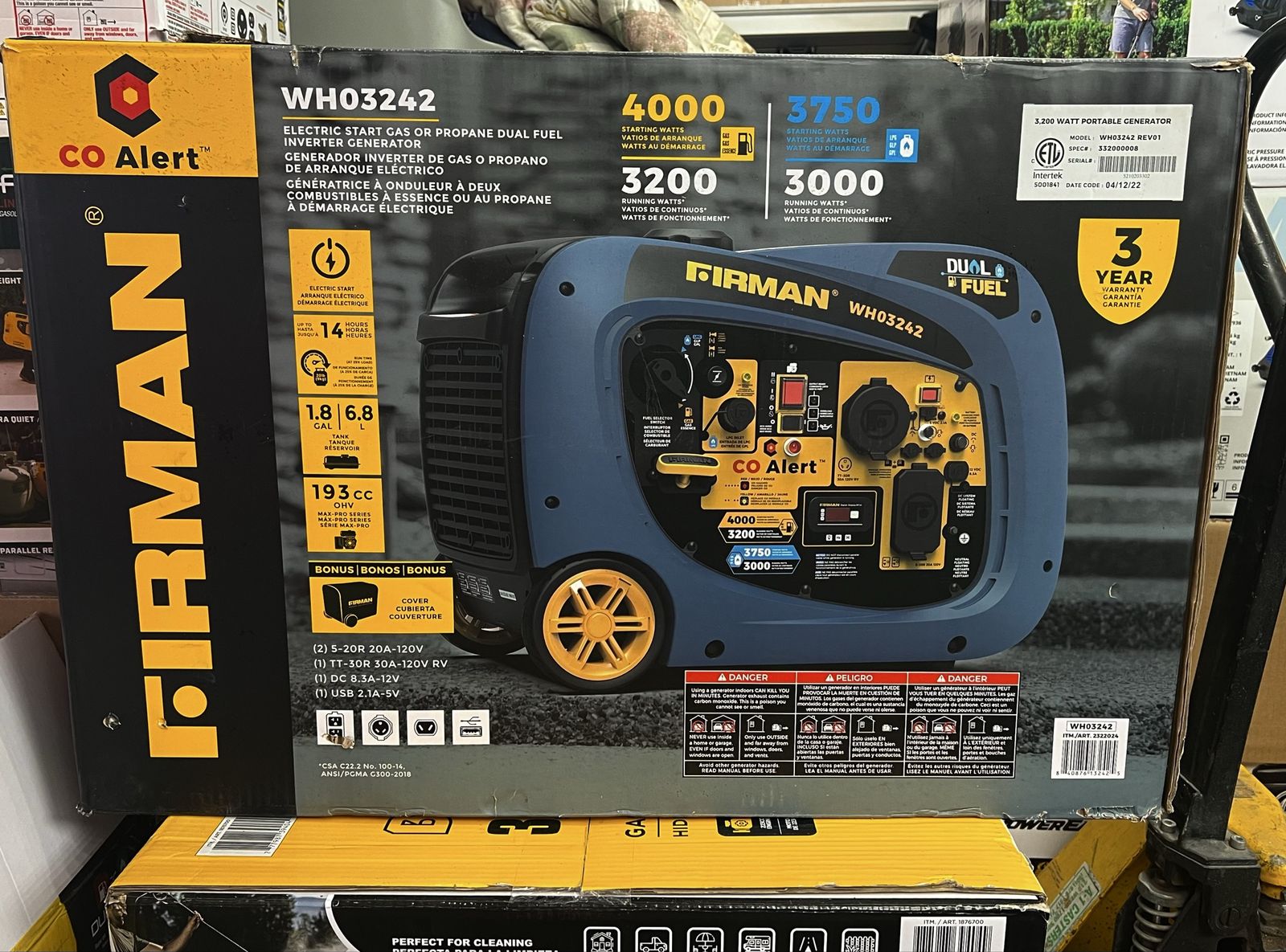 NEW - Firman WH03242 Dual Fuel 4000W/3750W Electric Start Inverter Generator CO Alert