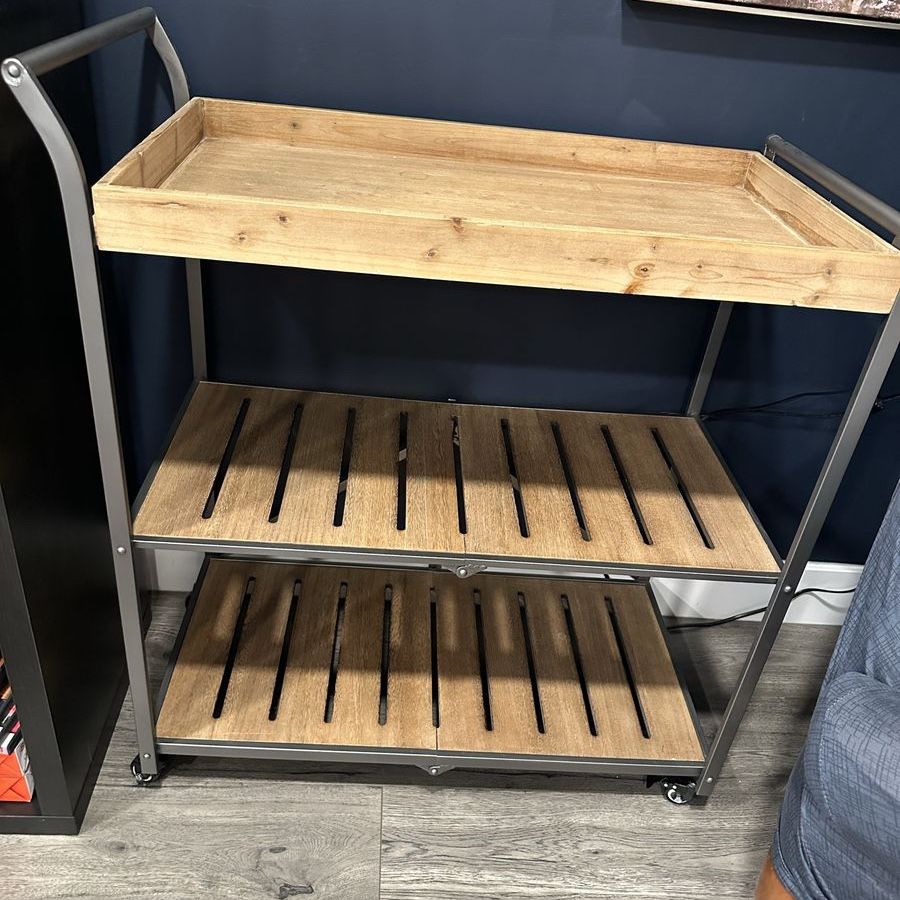 3-Tier Wooden Rolling Utility Cart/Tea Cart/Bar Cart