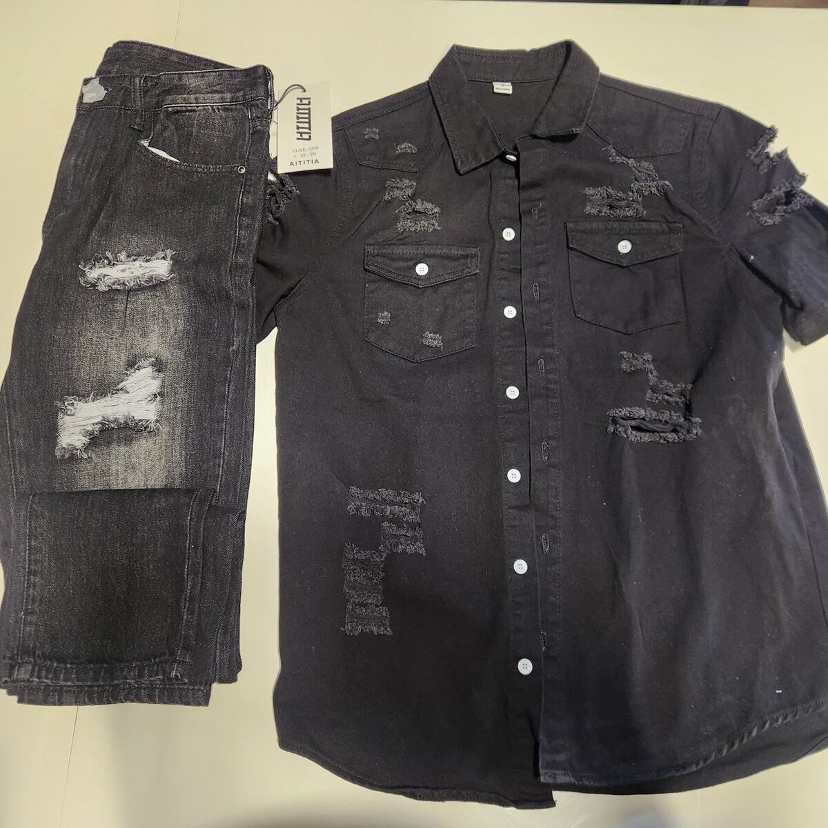 Men’s Small Black Denim Set – Jeans + Button Up