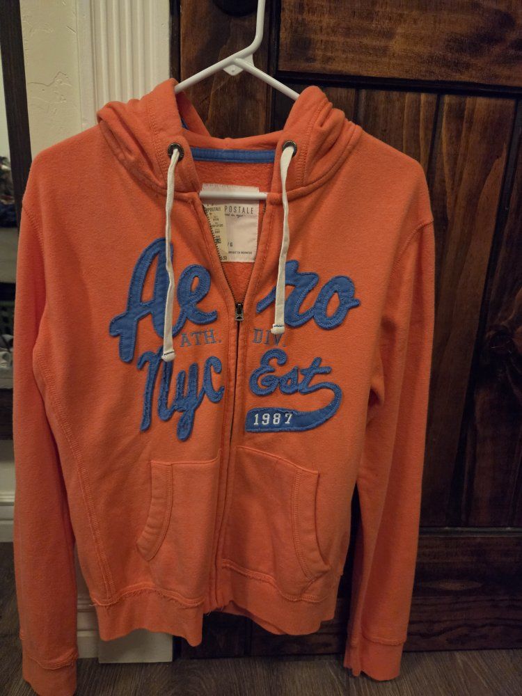 Aeropostale Orange Full-Zip "Aero NYC Est 1987" Hoodie Sweatshirt - Size L/G