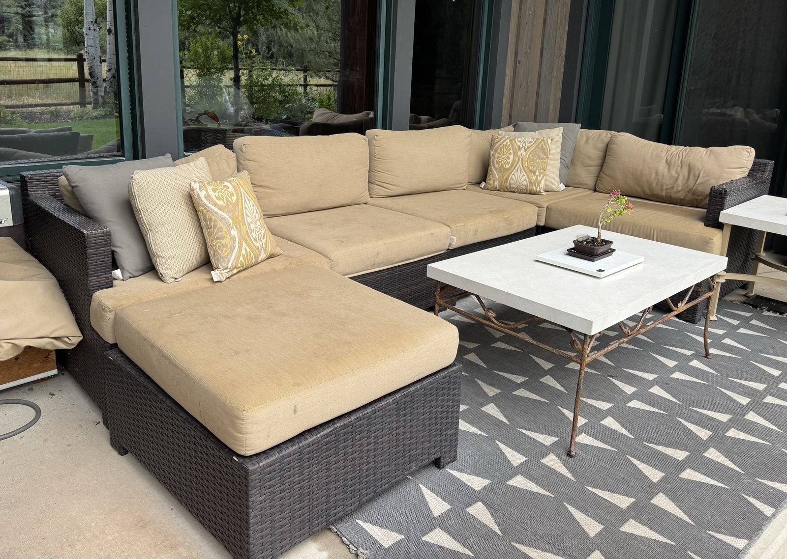 Outdoor Wicker Patio Sectional Sofa Set with Cover