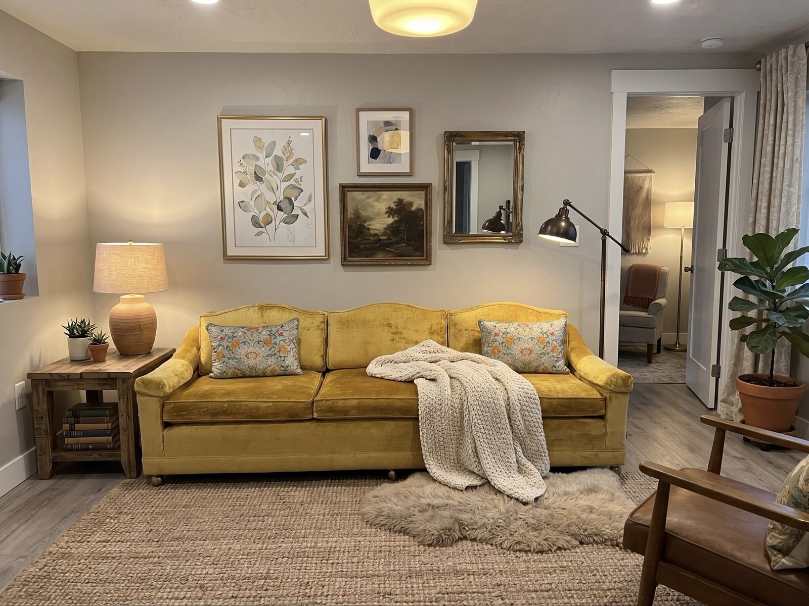 Yellow/mustard mid-century / 70s vibe couch