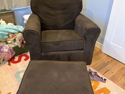 Brown Corduroy Swivel Glider Rocker Chair with Ottoman - Nursery/Living Room