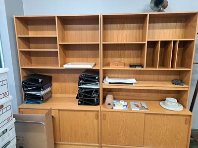 Wooden shelving at law office