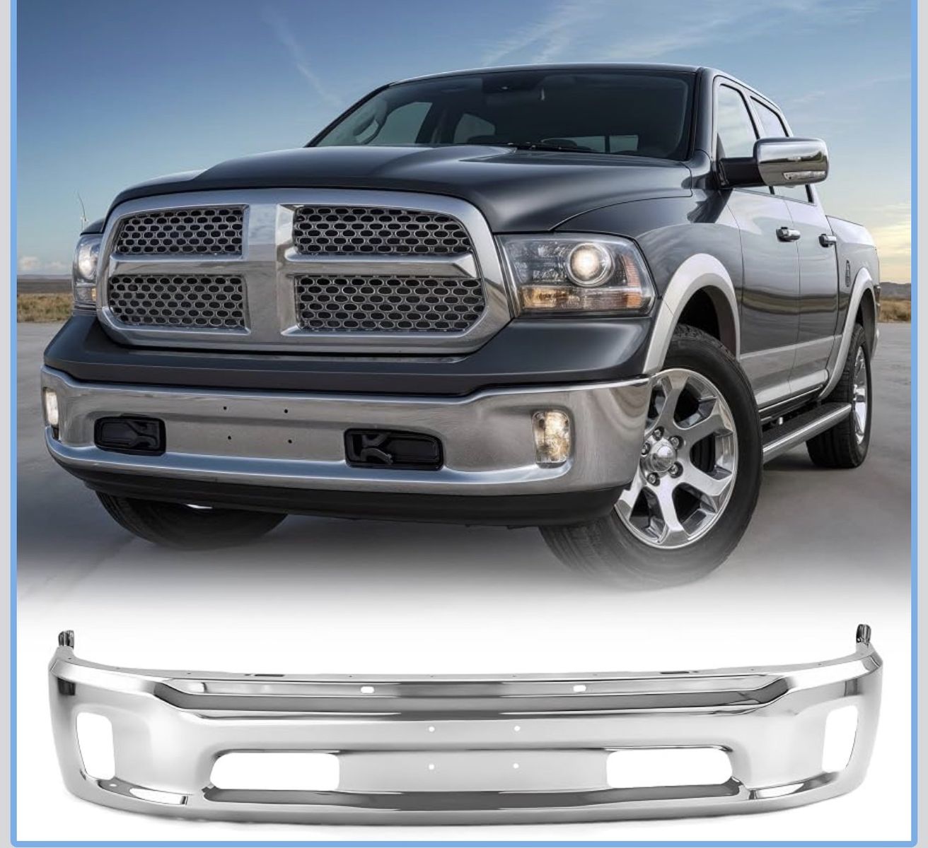 Dodge Ram 1500 (2013-2018) Chrome Front Bumper w/ Fog Light Openings - Heavy-Duty Steel
