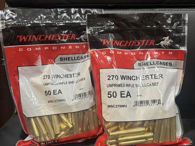 Winchester 270 Unprimed Rifle Shellcases (2x 50ct bags) WSC270WU - Made in USA
