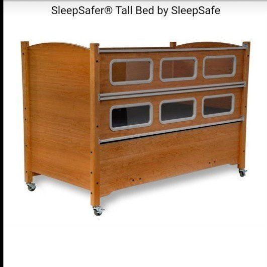 SleepSafe SleepSafer Tall Bed - Hi/Lo Frame, Side View window, Mahagony Wood Finish, Hospital Grade
