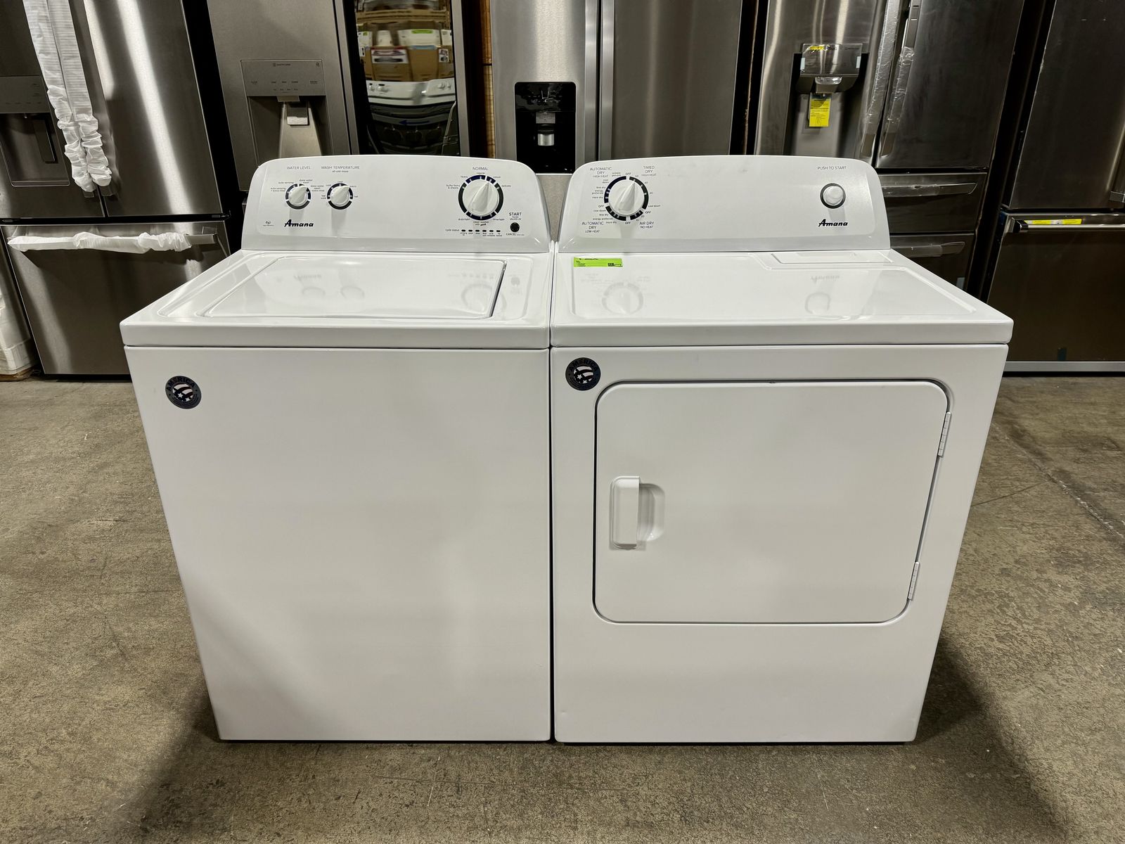 AMANA WASHER AND DRYER SET WITH WARRANTY