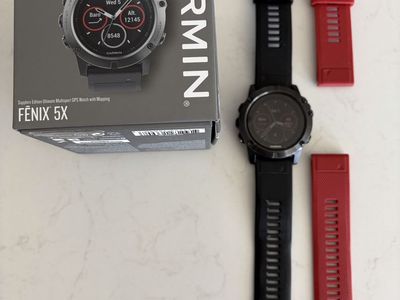 Garmin Fenix 5X Sapphire Edition Multisport GPS Smartwatch with box and charging cable