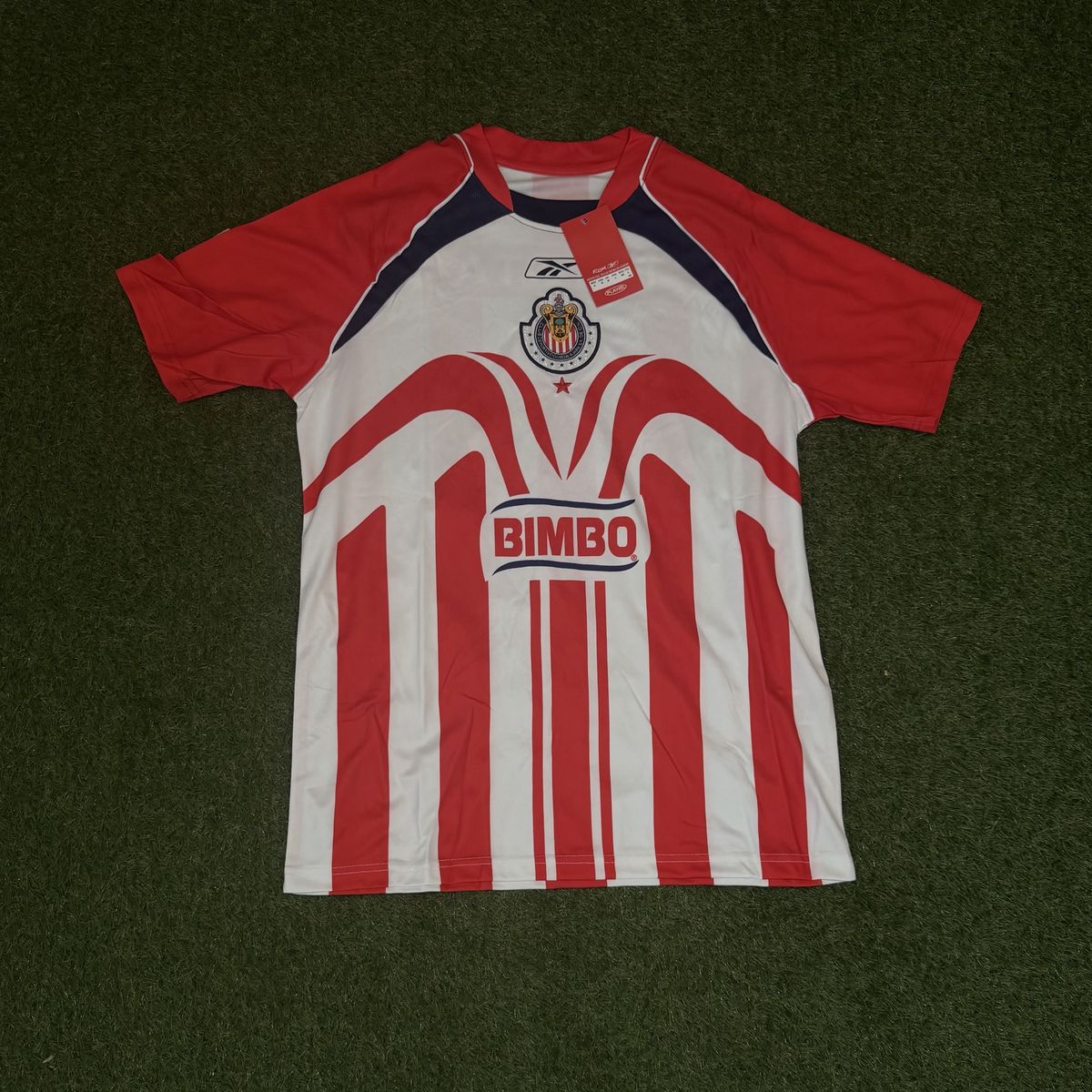 Reebok CD Guadalajara Chivas Home Soccer Jersey Red White Blue Bimbo Toyota Large NWT