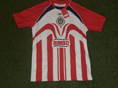 Reebok CD Guadalajara Chivas Home Soccer Jersey Red White Blue Bimbo Toyota Large NWT