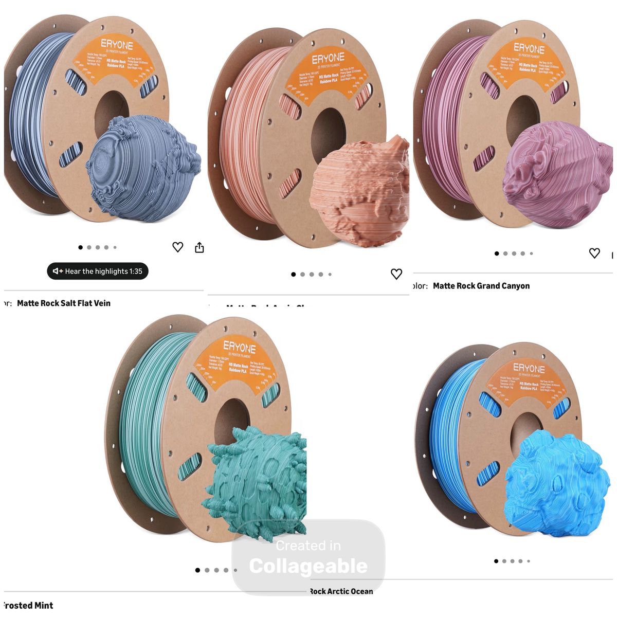 Eryone Matte Rainbow Rock Filament Earth Colors