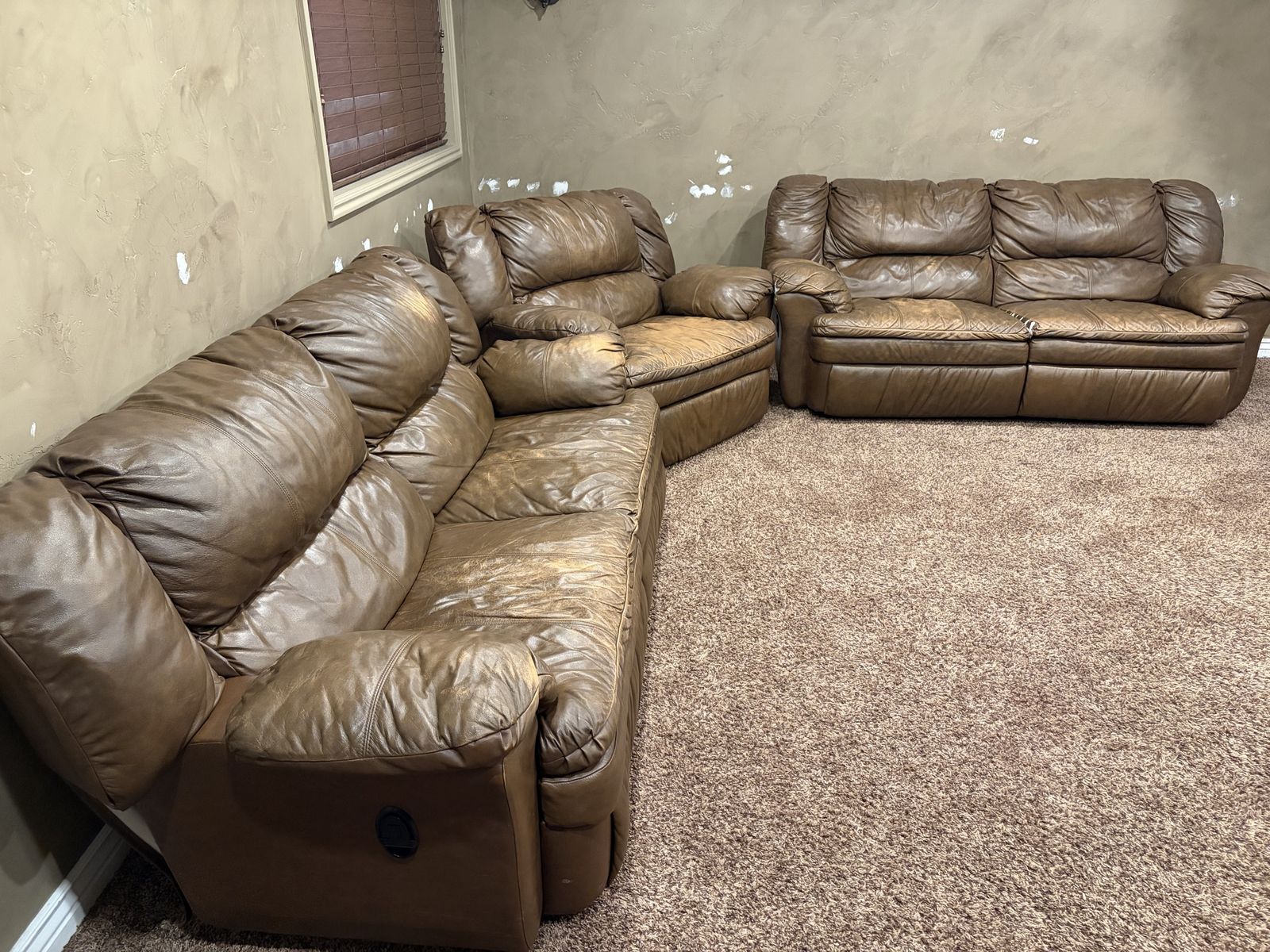 Brown Leather Reclining Sofa Set