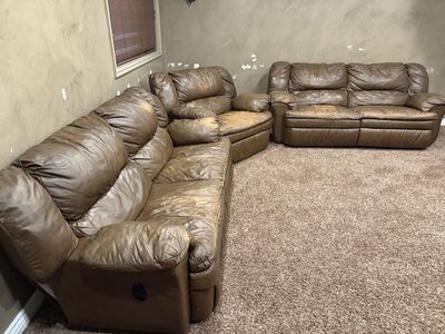 Brown Leather Reclining Sofa Set