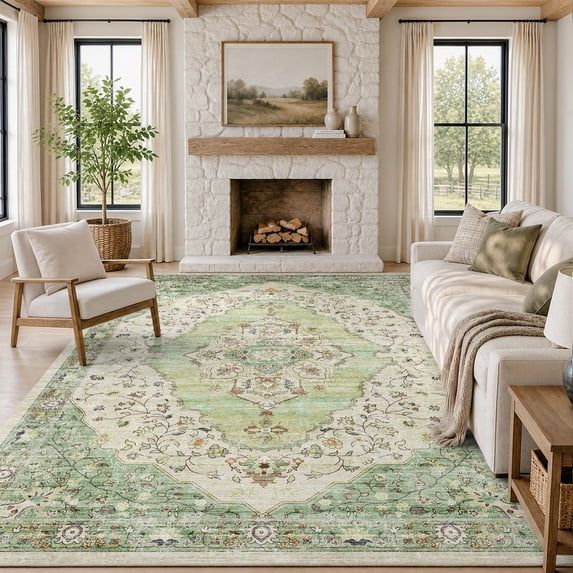 NEW 9x12 Area Rugs for Living Room Washable Rugs Floral Vintage Area Rug Botanical Indoor Carpet