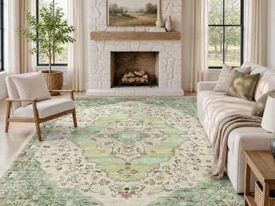 NEW 9x12 Area Rugs for Living Room Washable Rugs Floral Vintage Area Rug Botanical Indoor Carpet