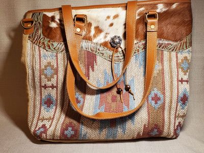 Myra Bag Southwestern Hair-On Cowhide & Tooled Leather Tote Bag