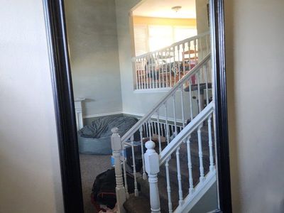 Large Black Framed Wall Mirror with Woven Cane Accent - Full Length Decor